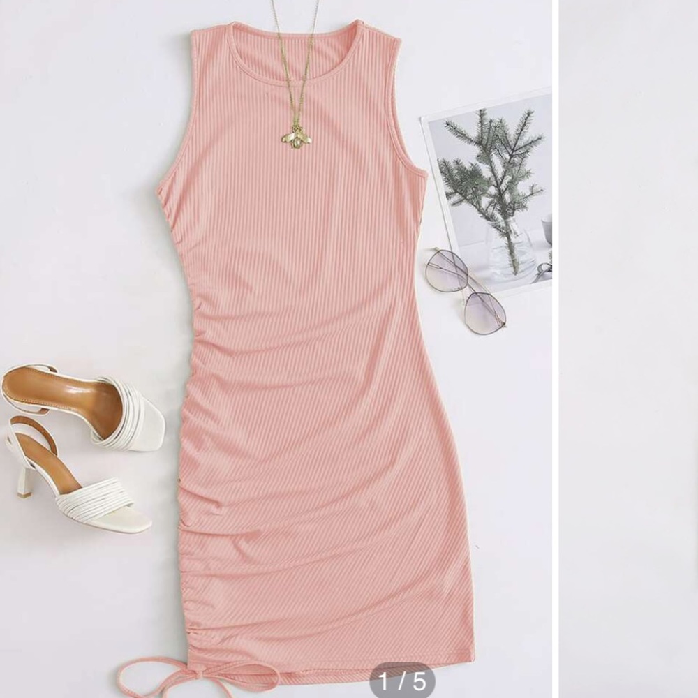 Solid Drawstring Side Bodycon Dress